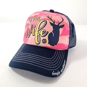 Simply Southern navy blue pink camo deer cap trucker hat New TROPHY WIFE one Sz